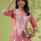 Janasya Straight Cambric Beige Embroidered Round Neck Tunic | Swadesiicart