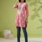 Janasya Straight Cambric Beige Embroidered Round Neck Tunic | Swadesiicart