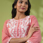 Janasya Straight Cambric Beige Embroidered Round Neck Tunic | Swadesiicart