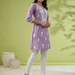 Janasya Straight Cambric Lavender Embroidered Round Neck Tunic | Swadesiicart