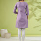Janasya Straight Cambric Lavender Embroidered Round Neck Tunic | Swadesiicart
