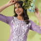 Janasya Lavender Cambric Embroidered Tunic | Swadesiicart