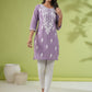 Janasya Lavender Cambric Embroidered Tunic | Swadesiicart
