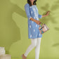 Janasya Straight Cambric Blue Embroidered Round Neck Tunic | Swadesiicart