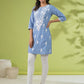 Janasya Straight Cambric Blue Embroidered Round Neck Tunic | Swadesiicart