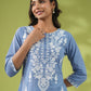 Janasya Blue Cambric Embroidered Tunic | Swadesiicart