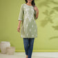 Janasya Sage Cambric Embroidered Tunic | Swadesiicart