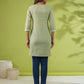 Janasya Regular Cambric Sage Embroidered Round Neck Tunic | Swadesiicart
