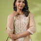 Janasya Straight Cambric Beige Embroidered Round Neck Tunic | Swadesiicart