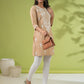 Janasya Straight Cambric Beige Embroidered Round Neck Tunic | Swadesiicart