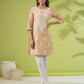 Janasya Straight Cambric Beige Embroidered Round Neck Tunic | Swadesiicart