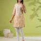 Janasya Straight Cambric Beige Embroidered Round Neck Tunic | Swadesiicart