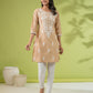 Janasya Straight Cambric Beige Embroidered Round Neck Tunic | Swadesiicart