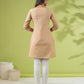 Janasya Straight Cambric Beige Embroidered Round Neck Tunic | Swadesiicart