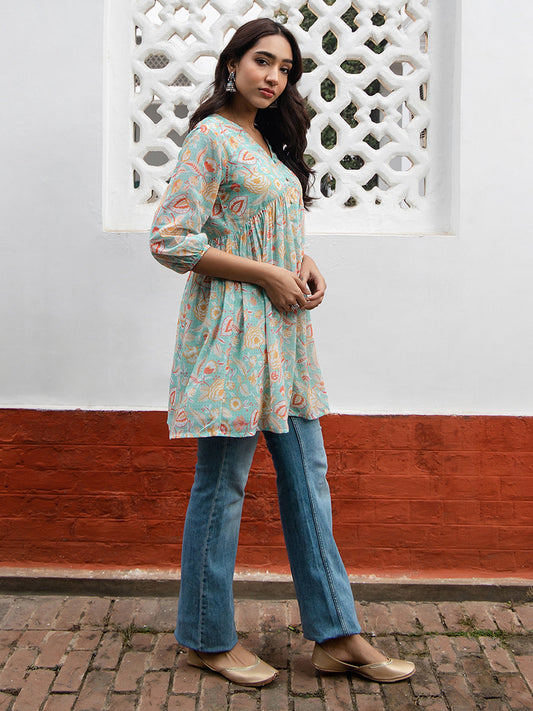 Janasya From Style Master Georgette Floral Gathered Tunic | Swadesiicart