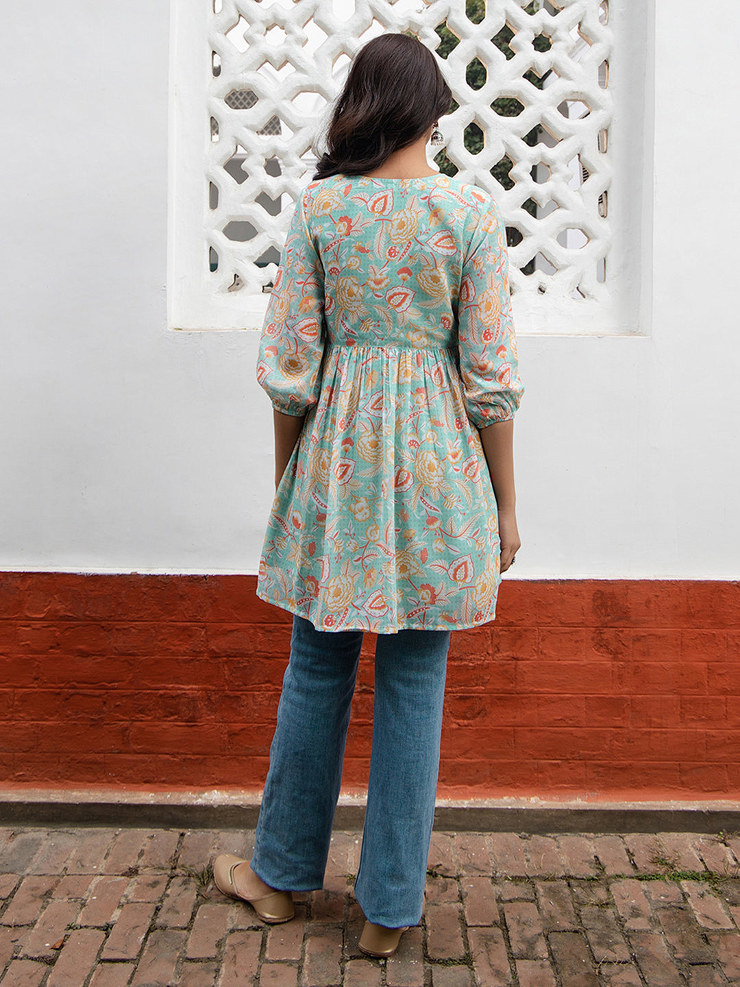 Janasya From Style Master Georgette Floral Gathered Tunic | Swadesiicart