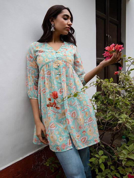 Janasya From Style Master Georgette Floral Gathered Tunic | Swadesiicart