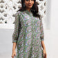 Janasya Regular Weightless Georgette Sage Floral Band Collar Tunic | Swadesiicart