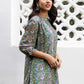 Janasya Regular Weightless Georgette Sage Floral Band Collar Tunic | Swadesiicart