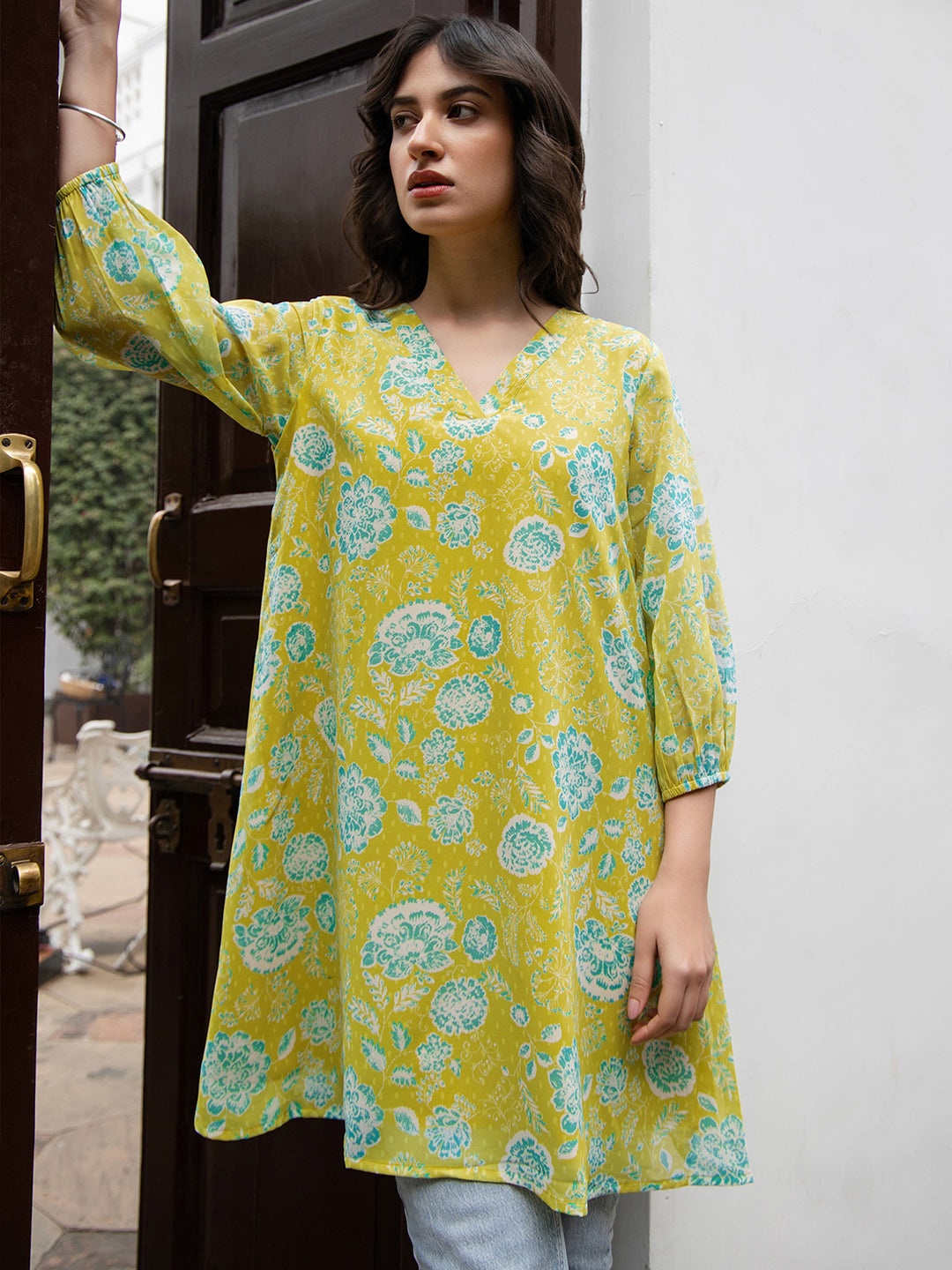 Janasya From Style Master Georgette Floral Regular Tunic | Swadesiicart