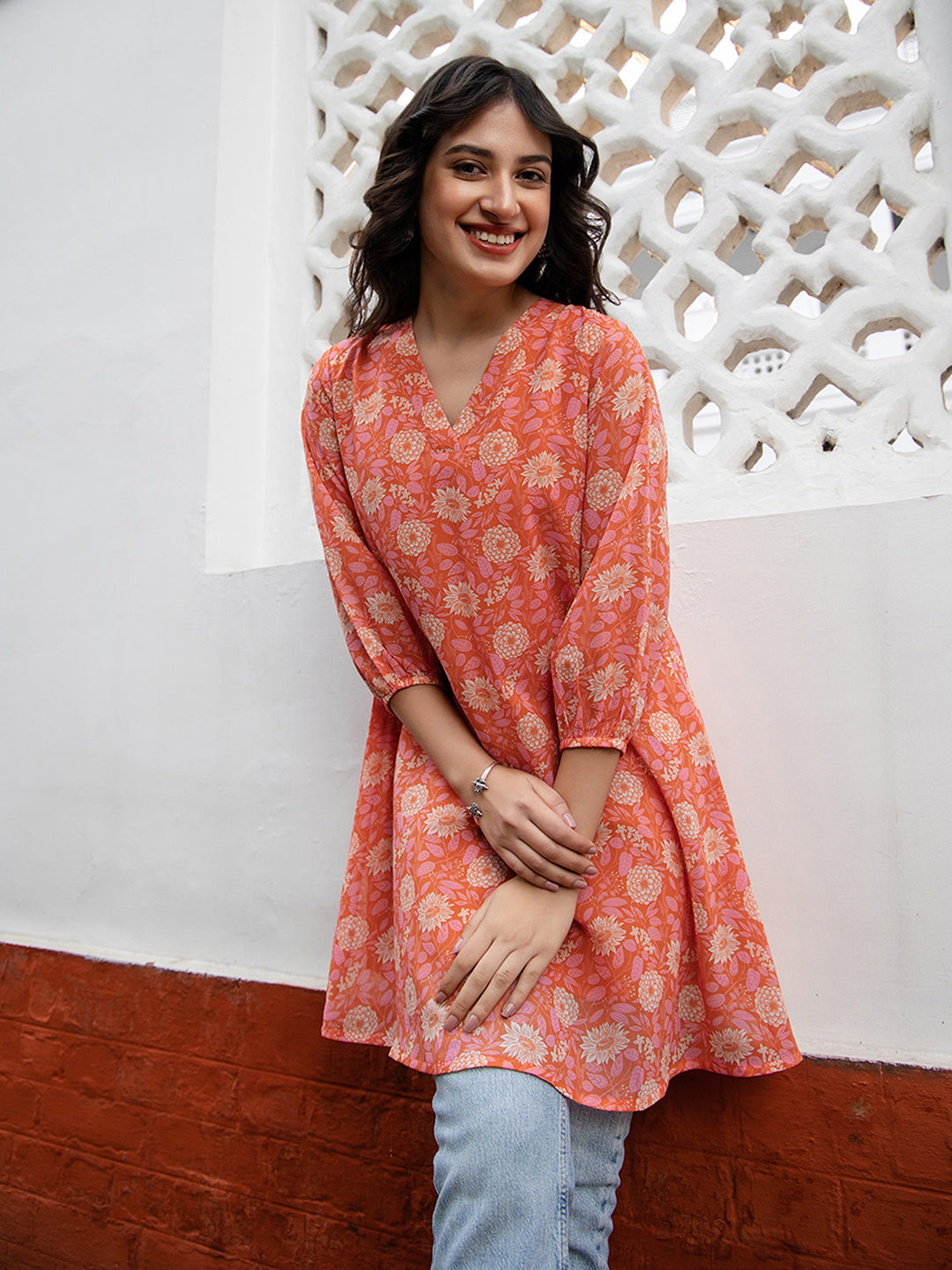 Janasya From Style Master Georgette Floral Regular Tunic | Swadesiicart