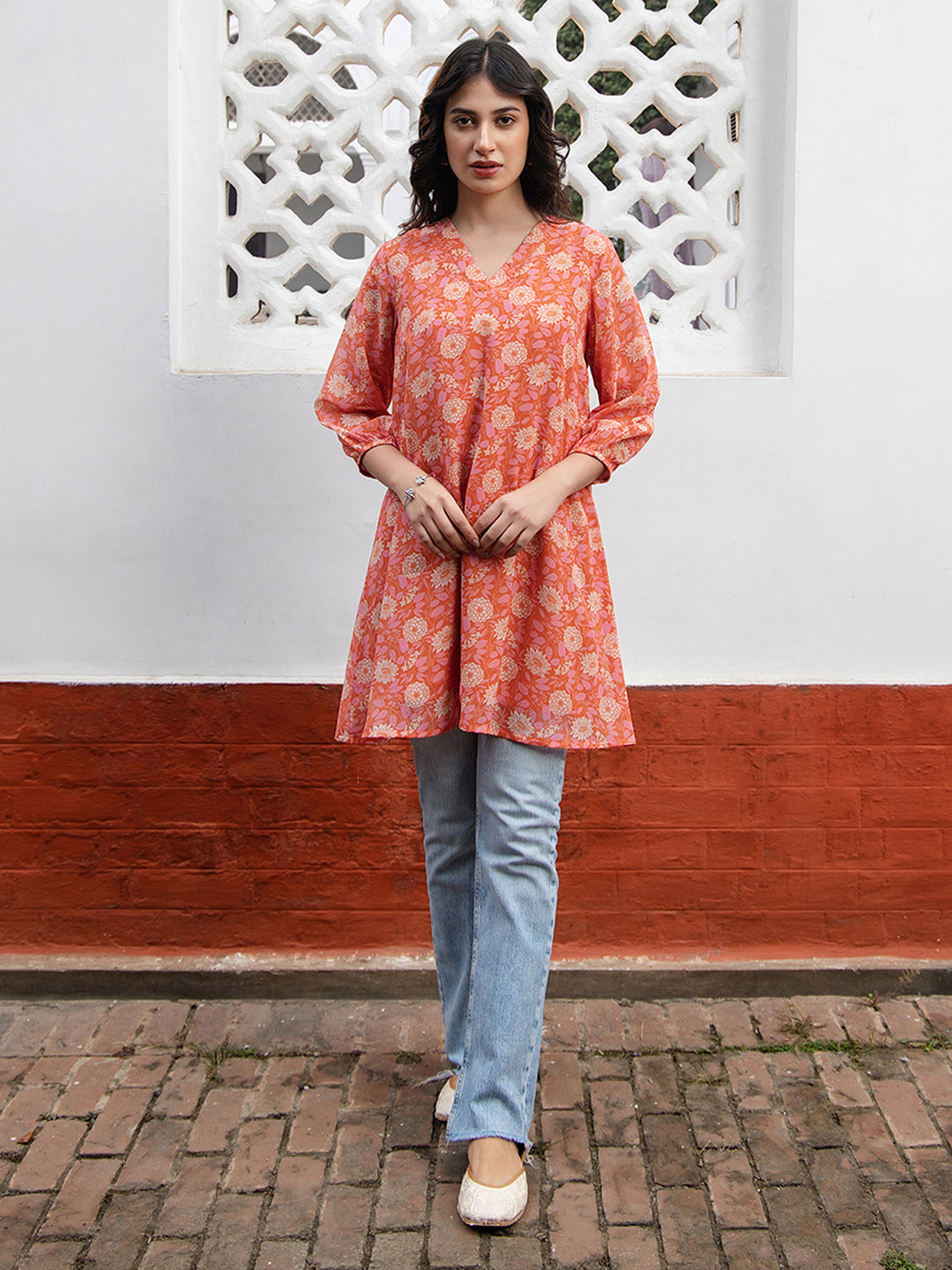 Janasya From Style Master Georgette Floral Regular Tunic | Swadesiicart