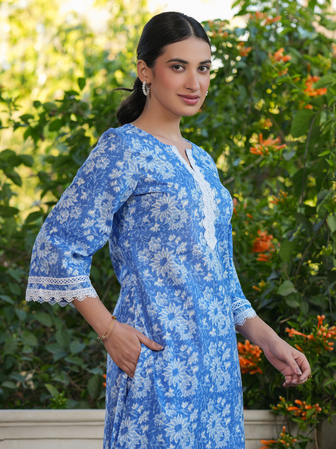 Janasya Light Cotton Floral Straight Top & Bottom Set | Swadesiicart