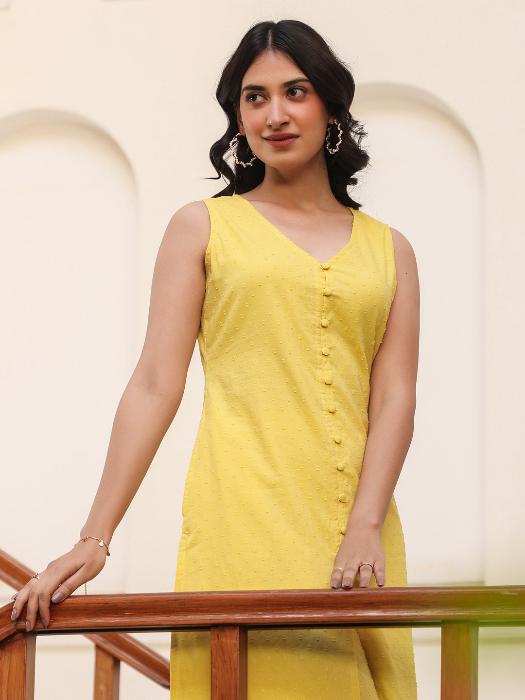 Janasya Bright Dobby Cotton Self Design Straight Kurta Set | Swadesiicart