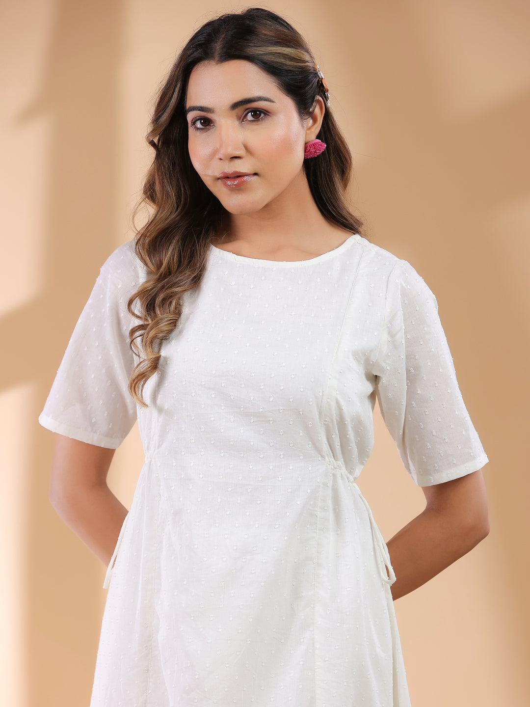Janasya Light Dobby Cotton Self Design A-Line Kurta Set | Swadesiicart