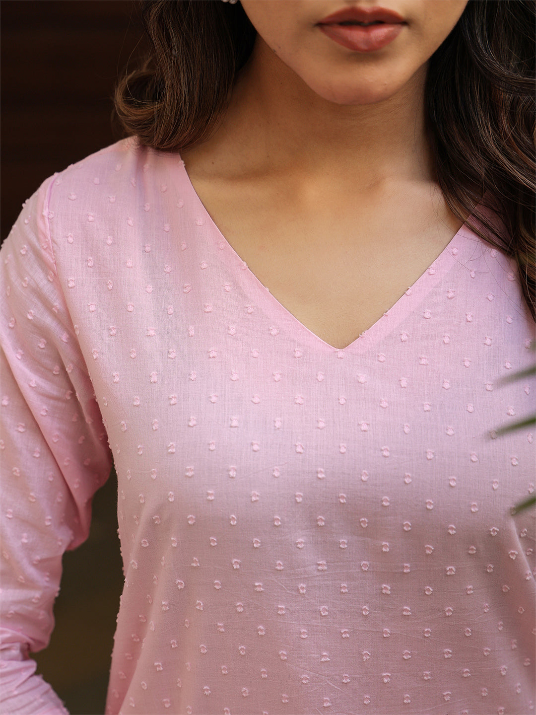 Janasya Light Dobby Cotton Self Design A-Line Top & Bottom Set | Swadesiicart
