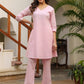 Janasya Light Dobby Cotton Self Design A-Line Top & Bottom Set | Swadesiicart