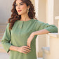 Janasya Dark Cotton Solid A-Line Top & Bottom Set | Swadesiicart