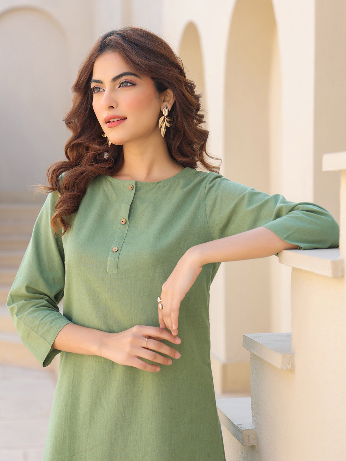 Janasya Dark Cotton Solid A-Line Top & Bottom Set | Swadesiicart