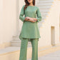 Janasya Dark Cotton Solid A-Line Top & Bottom Set | Swadesiicart