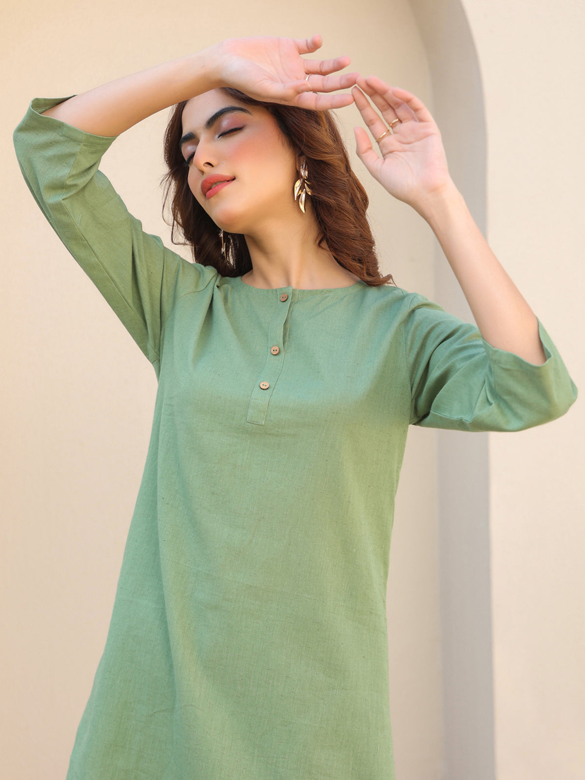 Janasya Dark Cotton Solid A-Line Top & Bottom Set | Swadesiicart