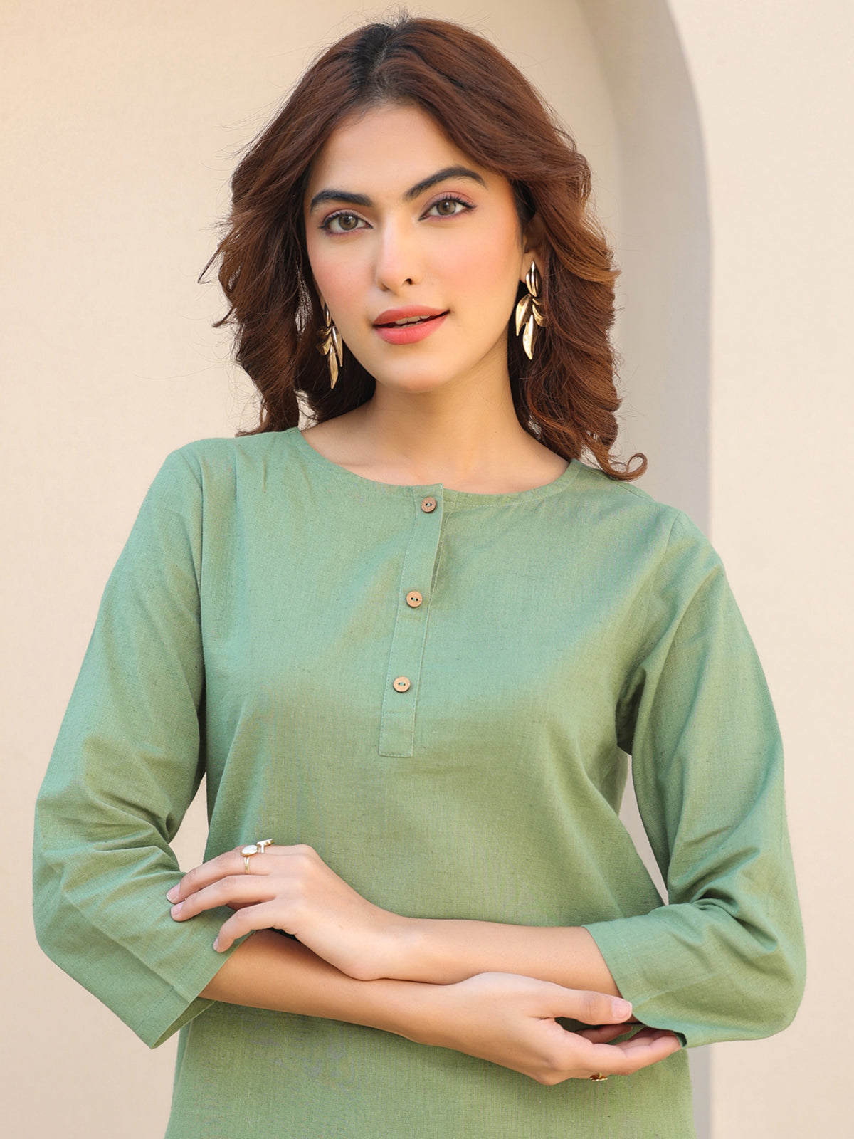 Janasya Dark Cotton Solid A-Line Top & Bottom Set | Swadesiicart