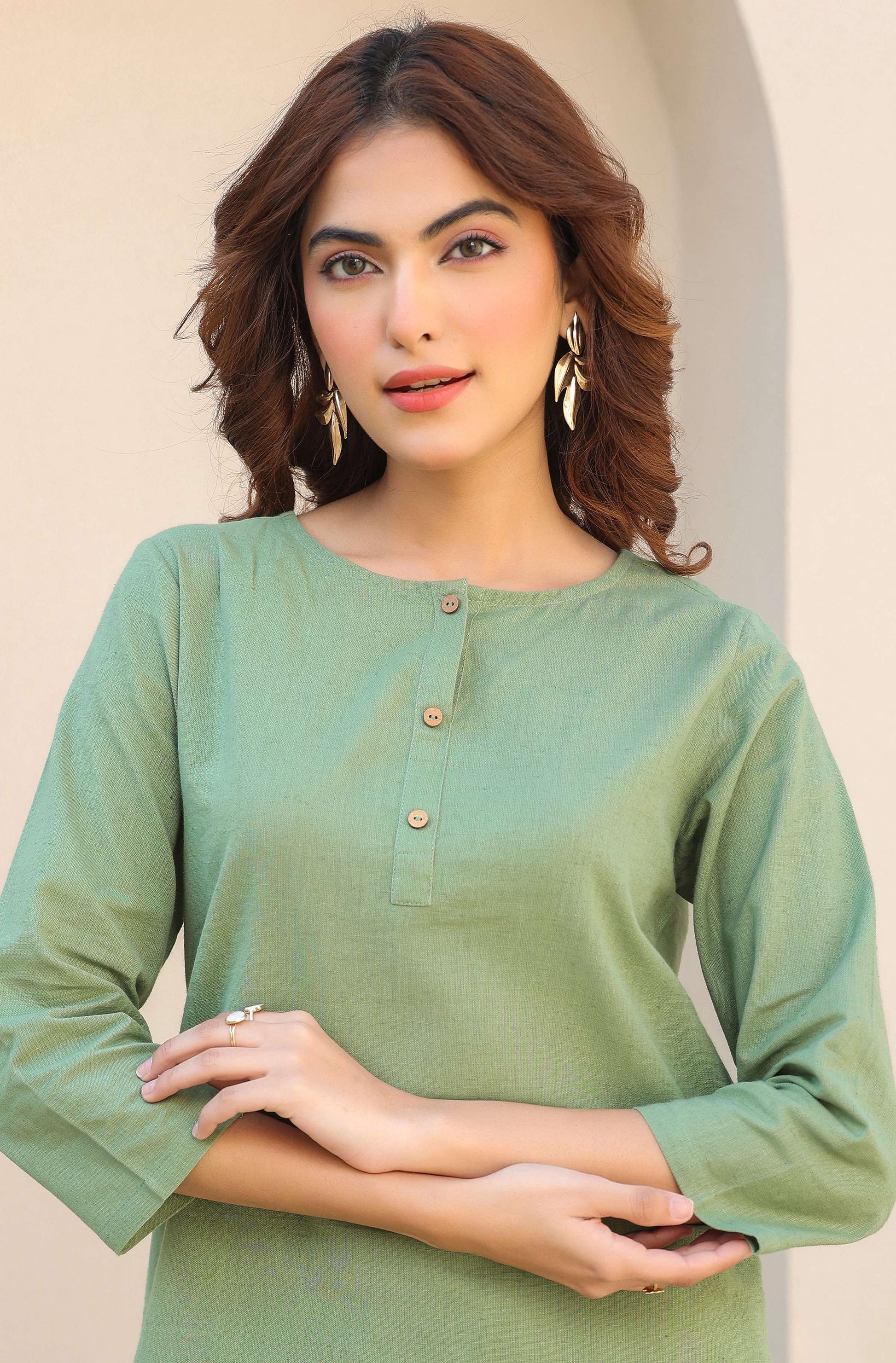 Janasya Dark Cotton Solid A-Line Top & Bottom Set | Swadesiicart