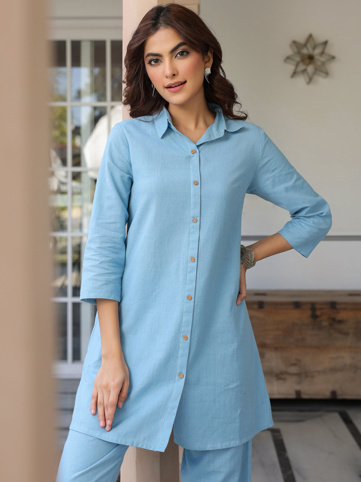 Janasya Light Cotton Solid Straight Top & Bottom Set | Swadesiicart