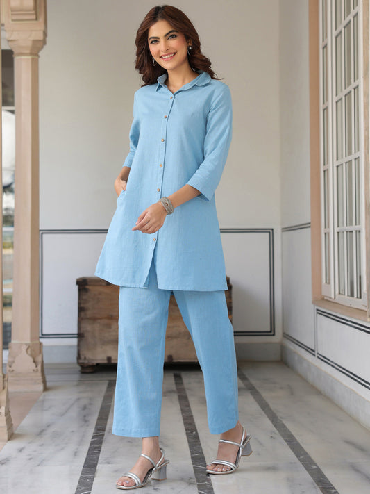 Janasya Light Cotton Solid Straight Top & Bottom Set | Swadesiicart