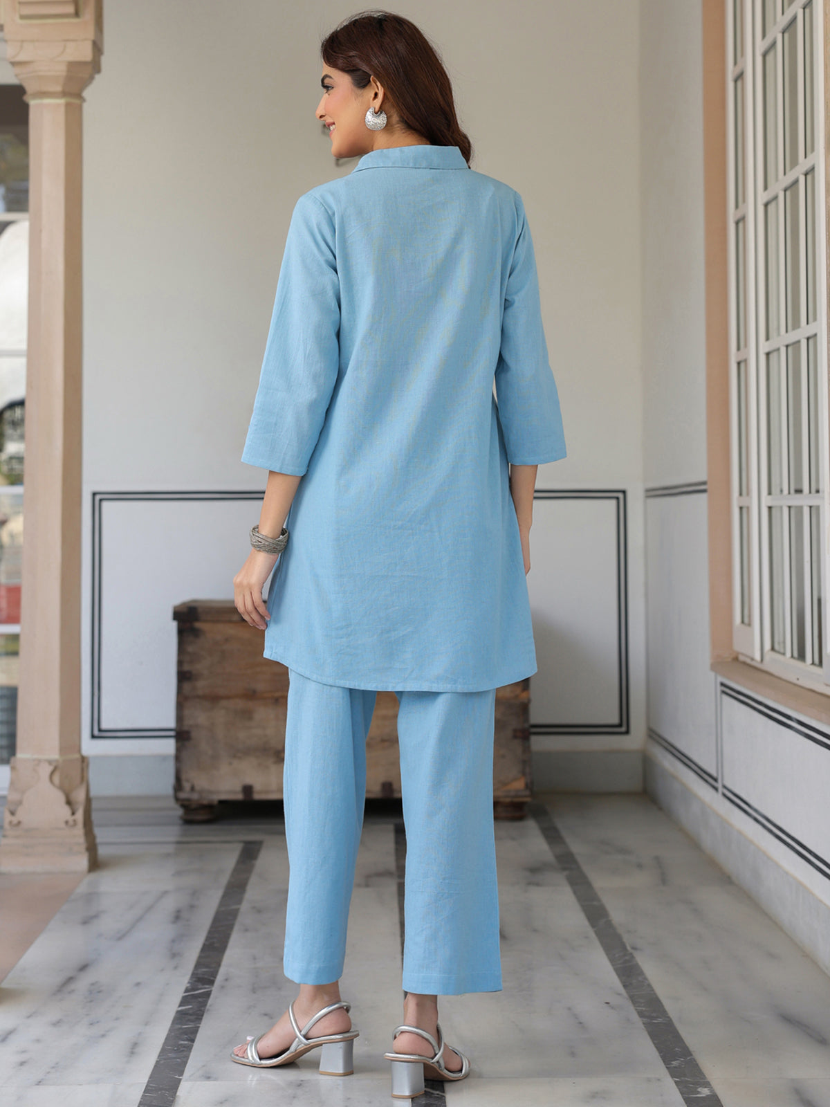 Janasya Light Cotton Solid Straight Top & Bottom Set | Swadesiicart