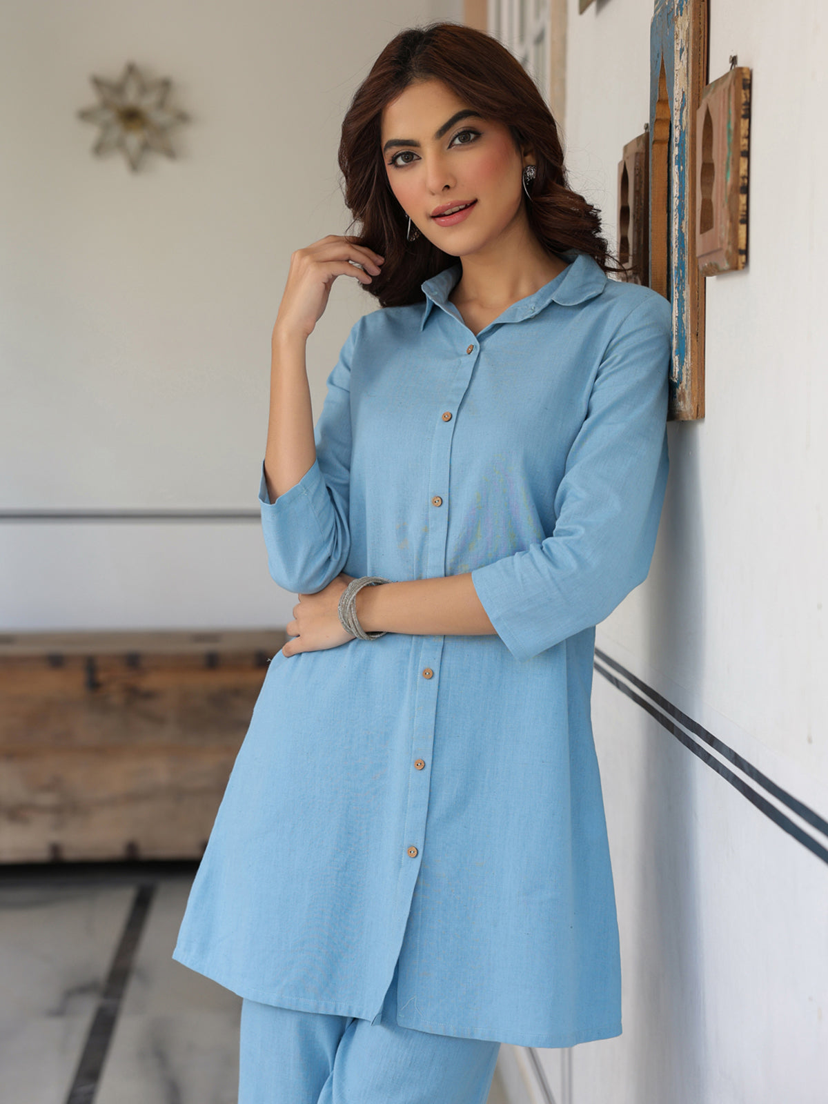 Janasya Light Cotton Solid Straight Top & Bottom Set | Swadesiicart