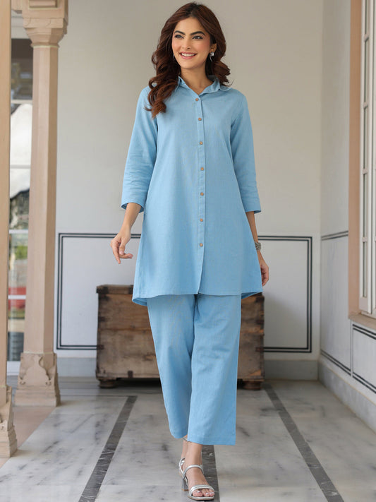 Janasya Light Cotton Solid Straight Top & Bottom Set | Swadesiicart
