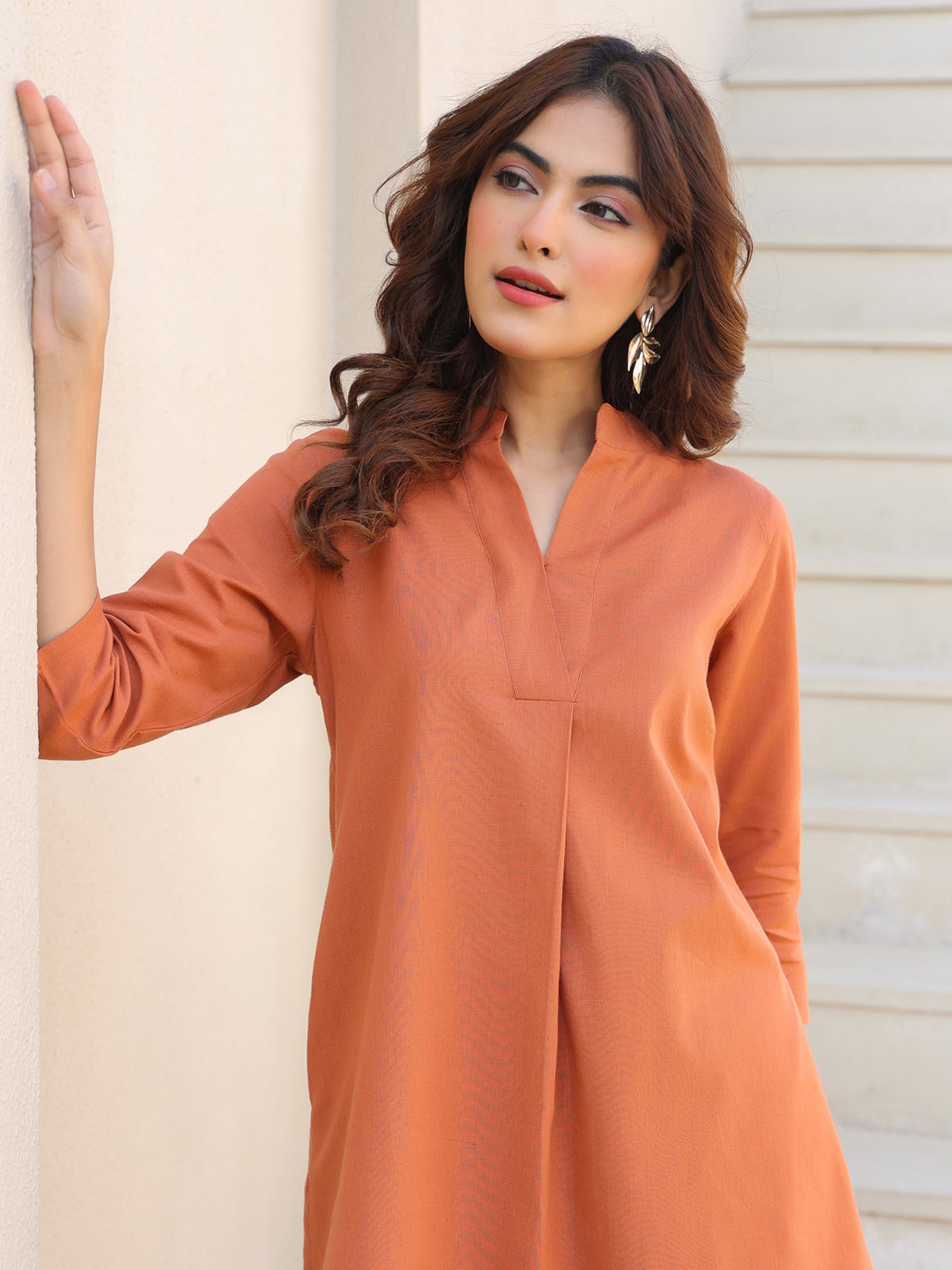 Janasya Dark Cotton Solid A-Line Top & Bottom Set | Swadesiicart