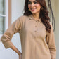 Janasya Dark Cotton Solid A-Line Top & Bottom Set | Swadesiicart
