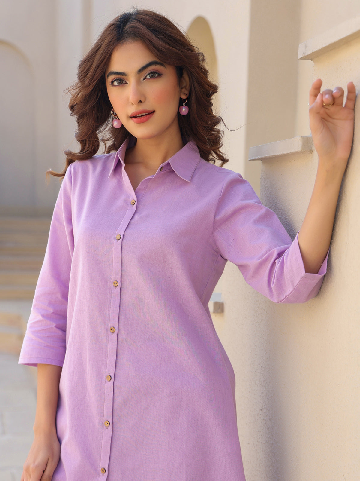 Janasya Light Cotton Solid A-Line Top & Bottom Set | Swadesiicart