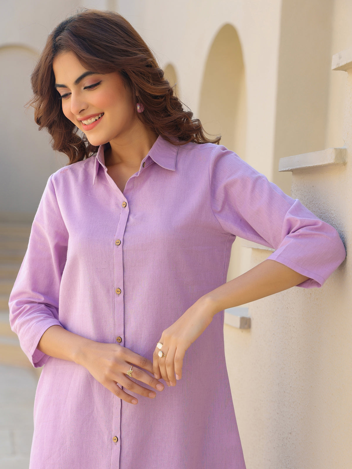 Janasya Light Cotton Solid A-Line Top & Bottom Set | Swadesiicart