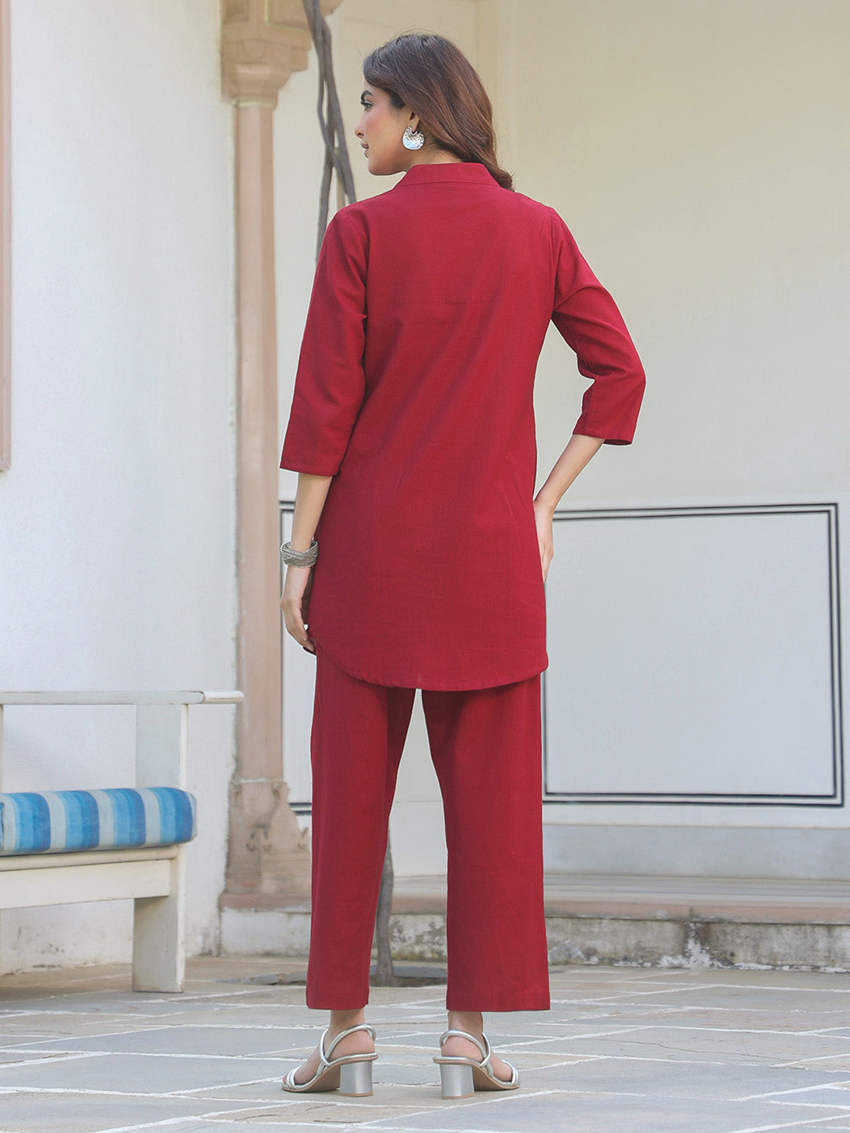 Janasya Dark Cotton Solid A-Line Top & Bottom Set | Swadesiicart