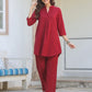 Janasya Dark Cotton Solid A-Line Top & Bottom Set | Swadesiicart