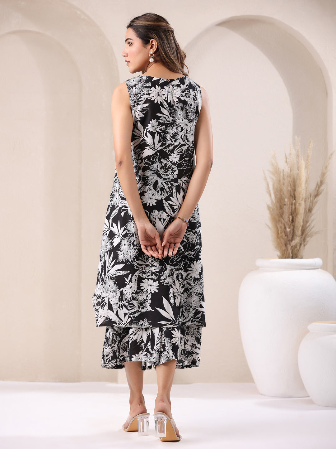 Janasya Dark Rayon Floral A-Line Top & Bottom Set | Swadesiicart