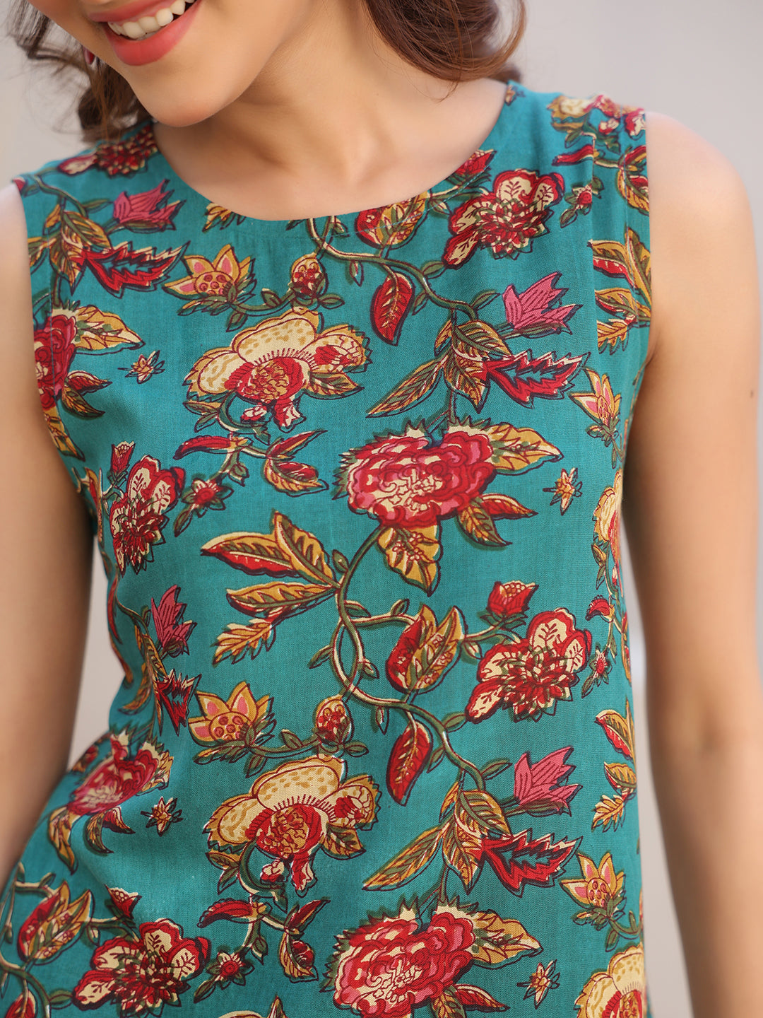 Janasya Dark Rayon Floral A-Line Top & Bottom Set | Swadesiicart